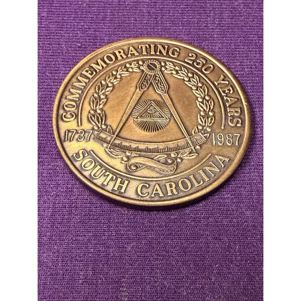 Vtg 1987 South Carolina Freemason 250th Anniv MEDAL & CASTING MOLD Rare Rigid - Picture 2 of 3